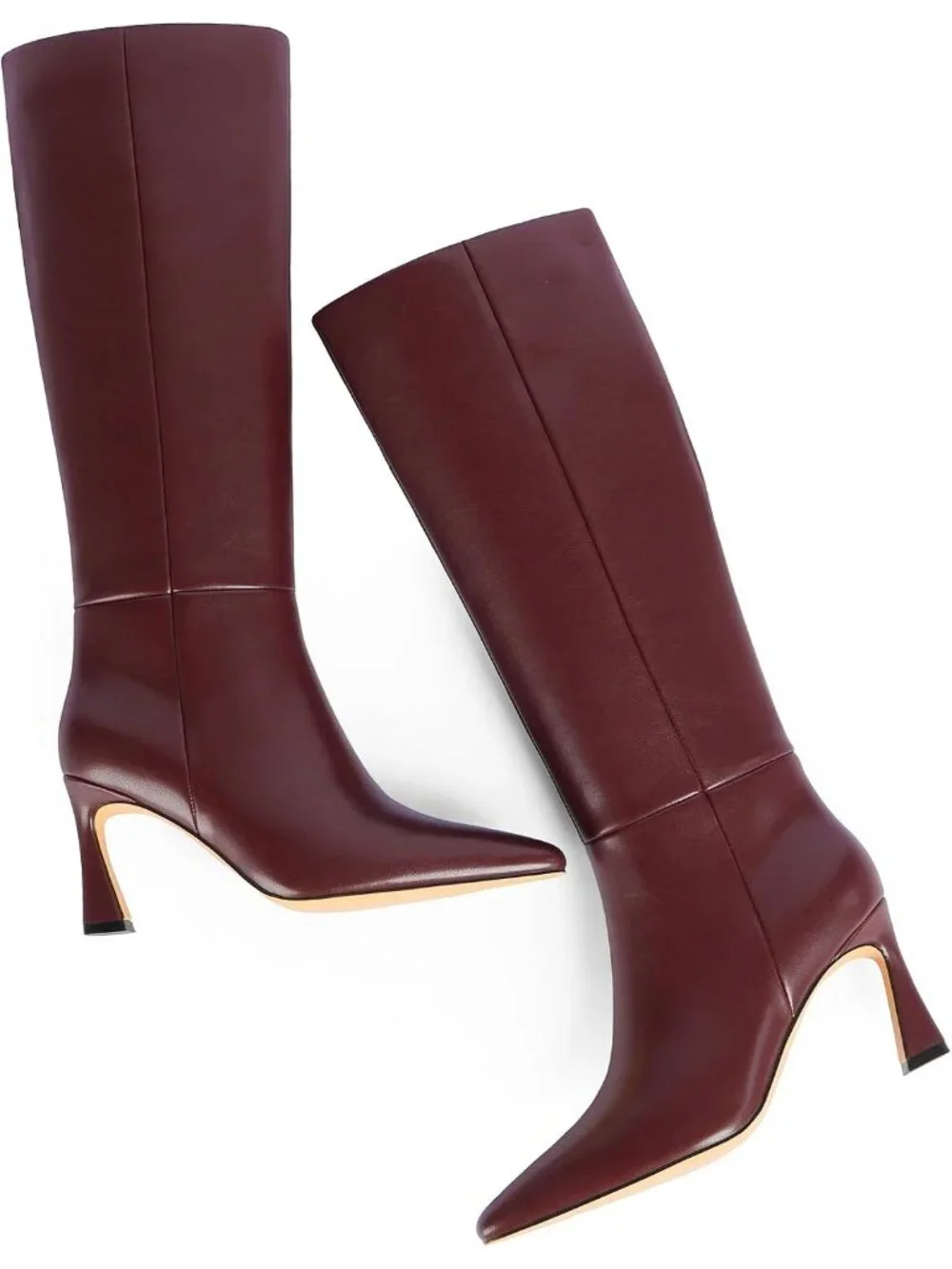 Women's Burgundy Faux Leather Square Toe Side Zipper Fashion Heeled Tall Boots